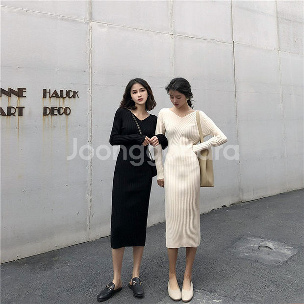 (새옷) 44-55 가을 겨울 골지 도톰 니트 롱원피스--1