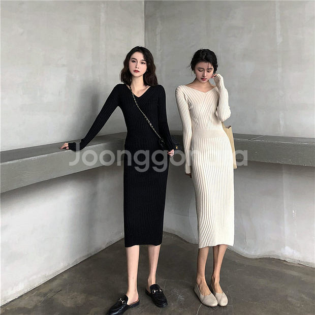 (새옷) 44-55 가을 겨울 골지 도톰 니트 롱원피스--6