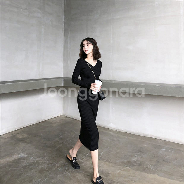 (새옷) 44-55 가을 겨울 골지 도톰 니트 롱원피스--4