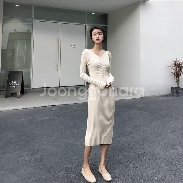 (새옷) 44-55 가을 겨울 골지 도톰 니트 롱원피스--9