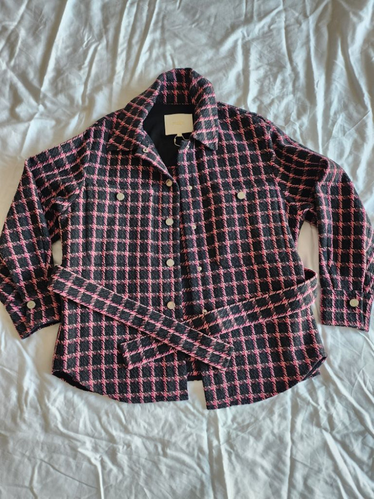 마쥬 트위드 재킷 핑크 체크 36(55) [새상품]--5