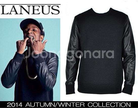 LANEUS 레더슬리브 맨투맨--2