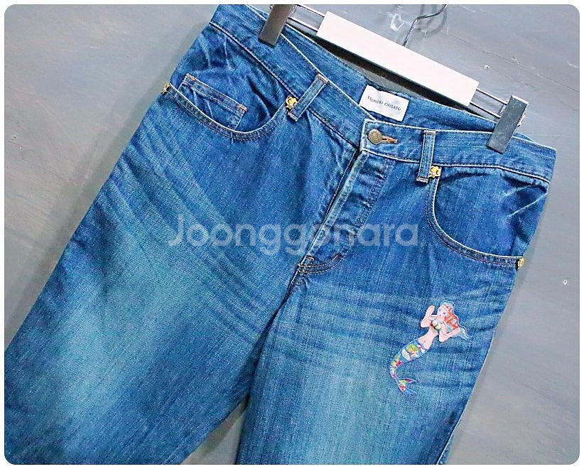 츠모리 치사토 인어 자수 버뮤다 데님 팬츠 M--2