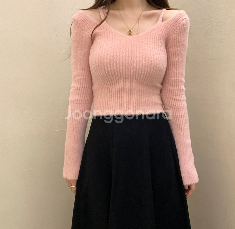 세일 오프숄더 퍼골지니트--2