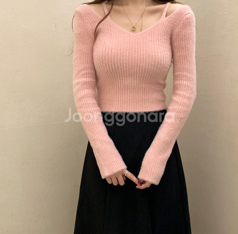 세일 오프숄더 퍼골지니트--3