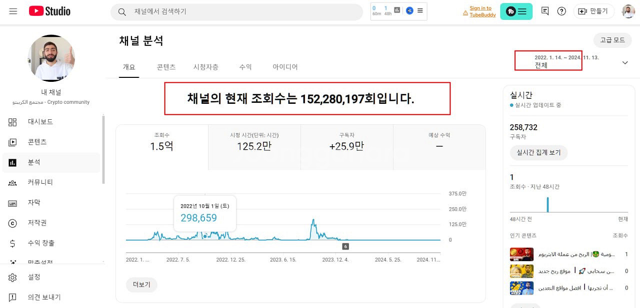 유튜브 구독자 26만 채널 판매(해외채널)--1