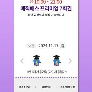 11월17일(일)롯데월드 매직패스 7회권