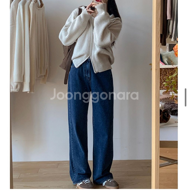 러빈데어 스트레이트 일자핏 진청데님팬츠 S사이즈--1