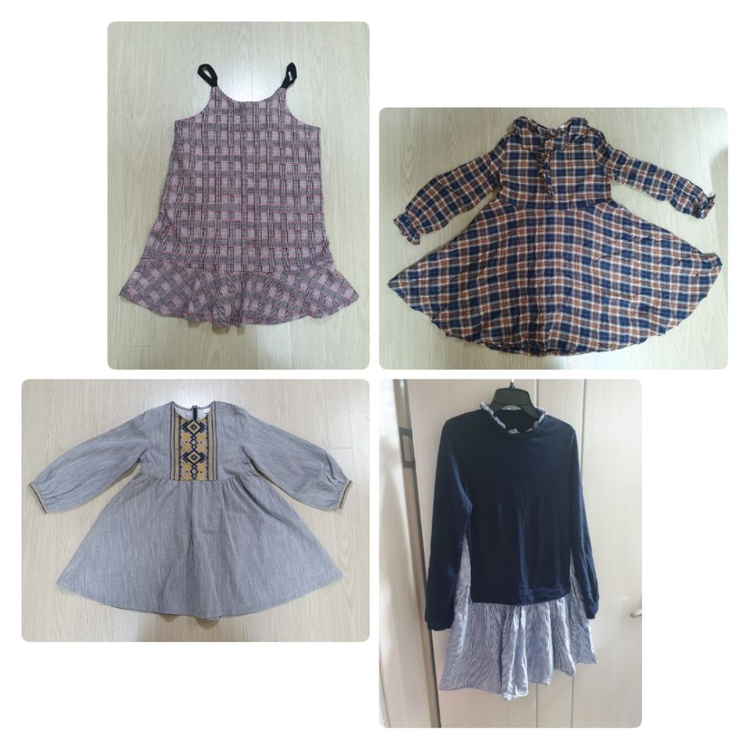 원피스 4종 일괄. 체크 블라우스 프릴 셔츠 150--0