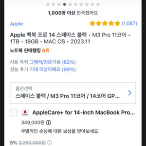 애플 맥북pro 14인치 M3-pro 1Tb