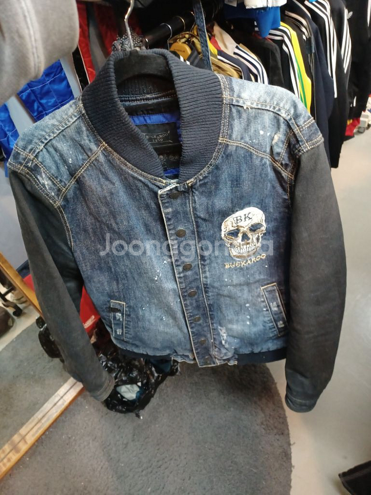 버커루 데님 펑크 스컬자수 안감누빔 바시티자켓 m--6