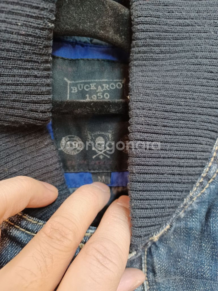 버커루 데님 펑크 스컬자수 안감누빔 바시티자켓 m--2