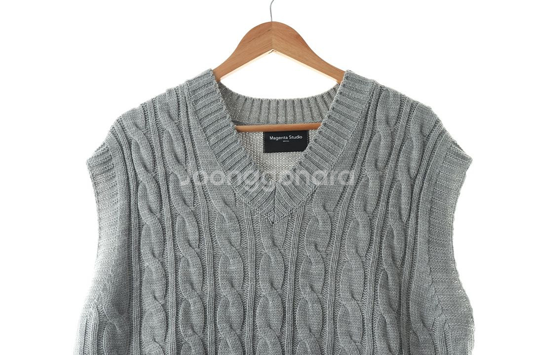 (XL) 브랜드빈티지 니트조끼 베스트 그레이 꽈배기--1