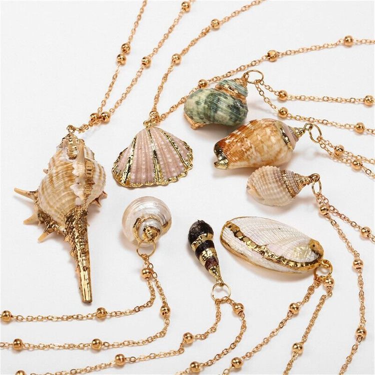 새 천연 고동 목걸이 바다 조가비 펜던트 초커 비치--3