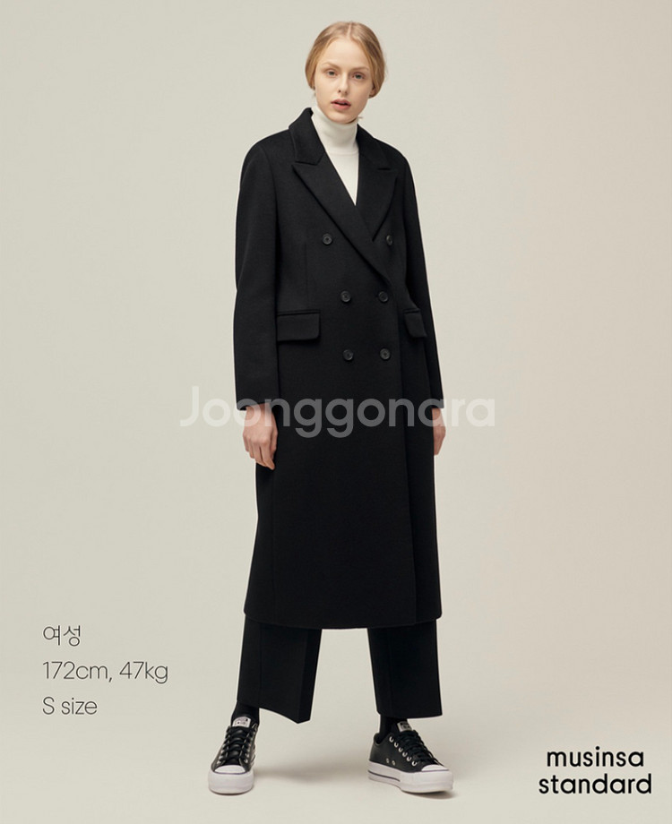 무신사스탠다드 캐시미어 블렌드 더블 체스터 롱코트 블랙--2