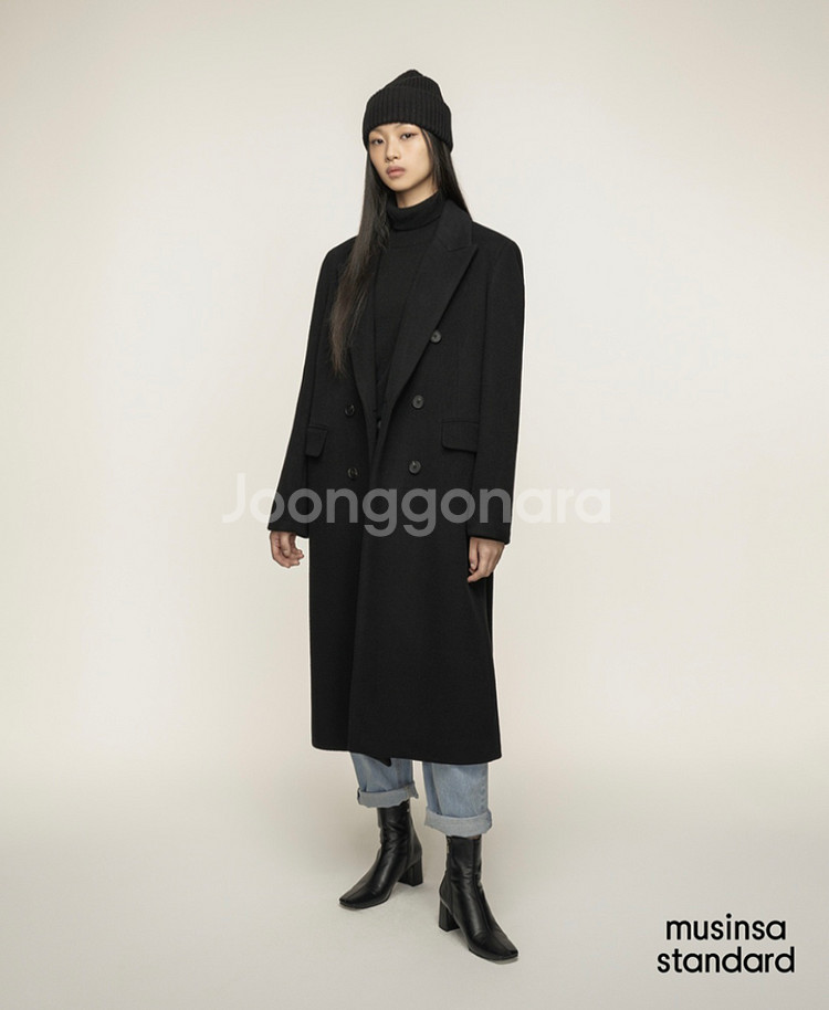 무신사스탠다드 캐시미어 블렌드 더블 체스터 롱코트 블랙--3