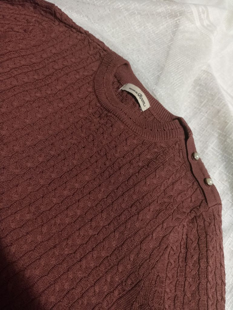 로엠 7부 레드브라운 라운드 니트--1