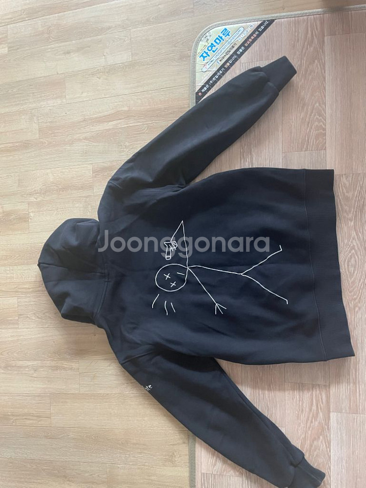 꼼파뇨 레터링 타투 후드티 블랙 기모 L--2