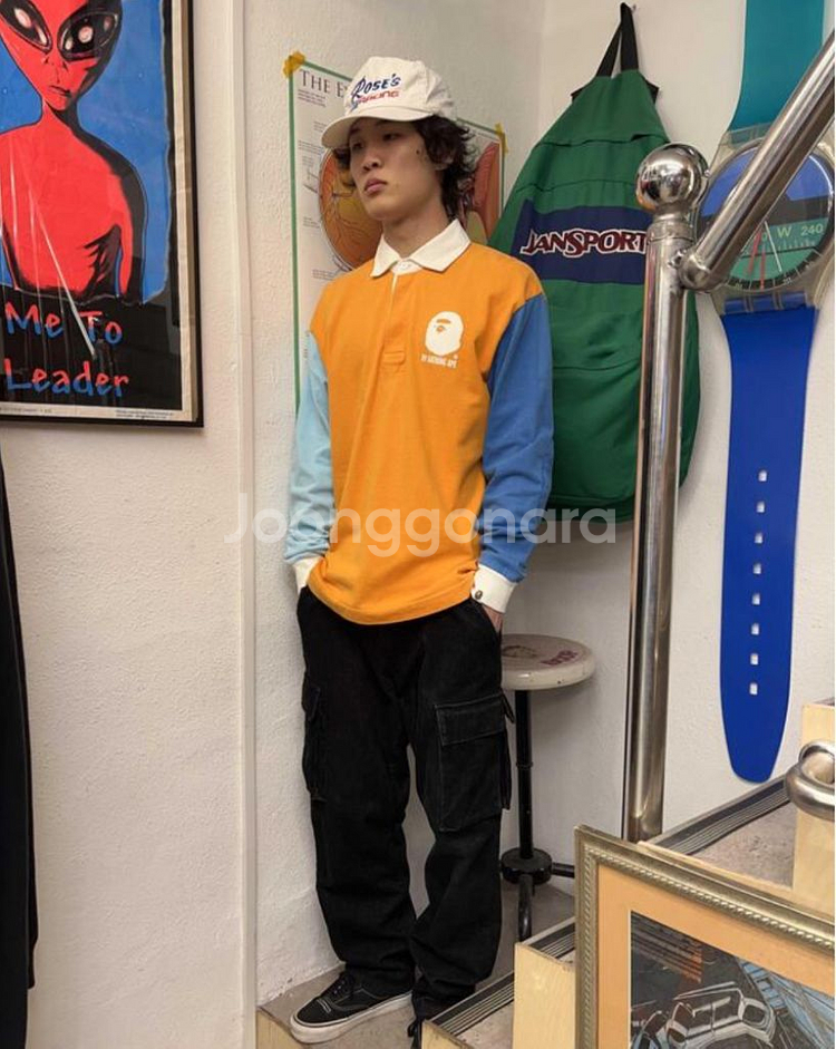 00s A BATHING APE 베이프 럭비 카라티셔츠--7