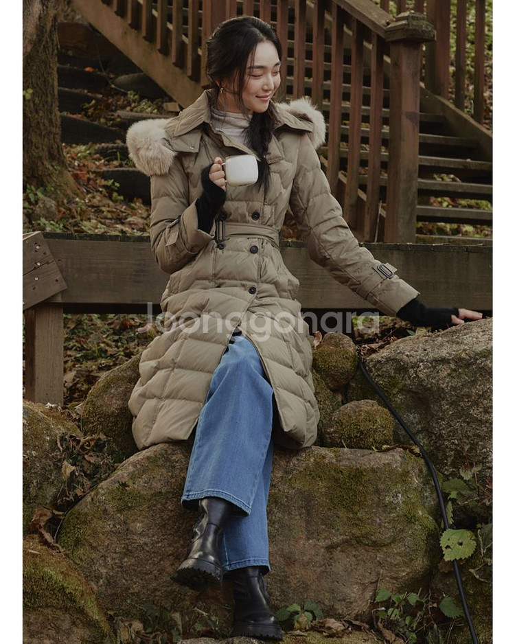 잇미샤 클래식 더블버튼 구스다운 롱패딩 카키 55--7