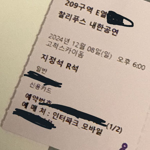 찰리푸스 내한 12.8 지정석R 209구역 2장연석