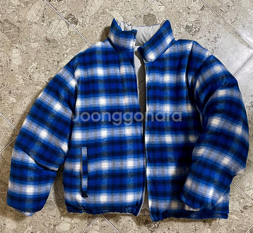 슈프림 플란넬 리버서블 패딩 그리이 L--2