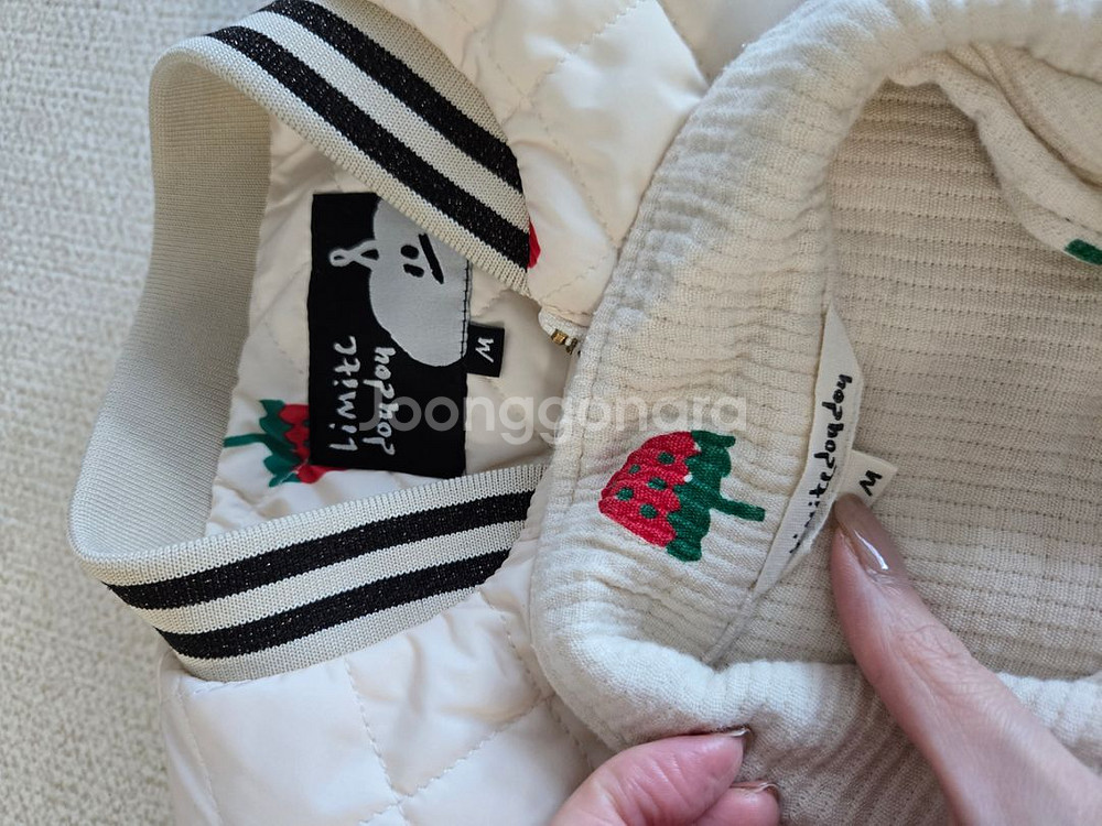 리미떼두두 딸기 퀼팅 패딩m+리미떼 딸기남방m--5