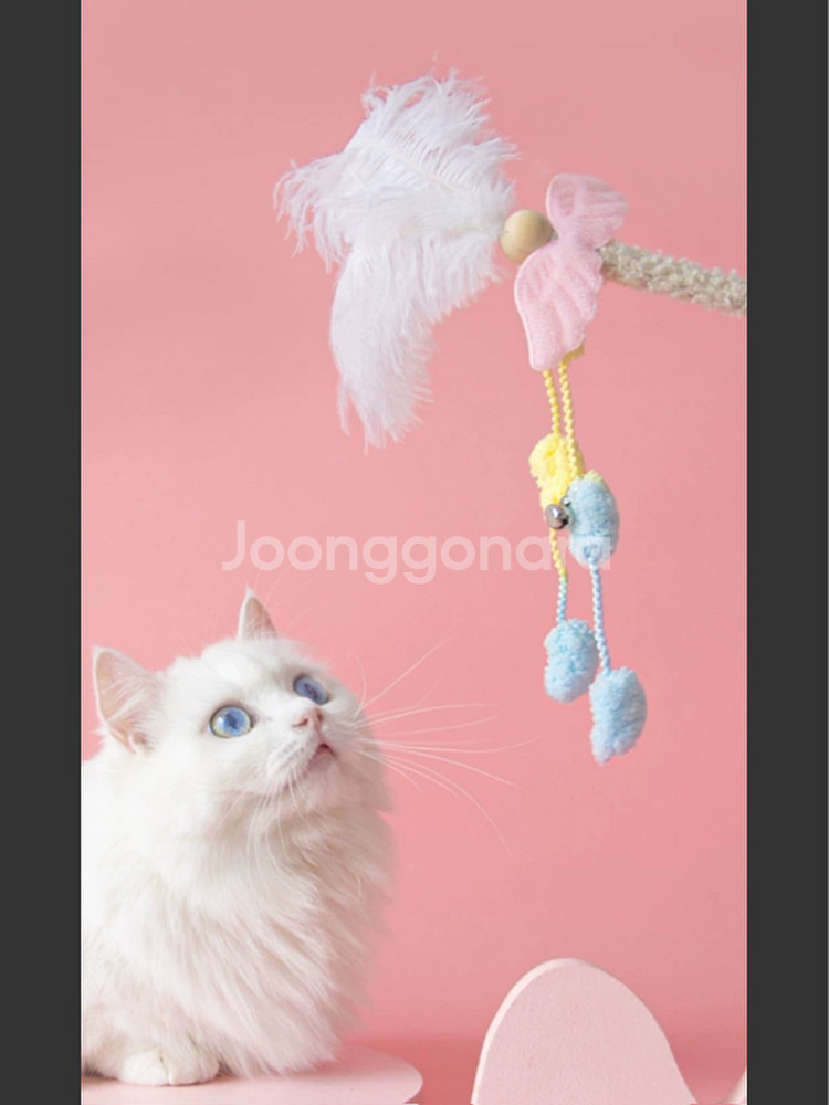 타조깃털 핸드메이드 고양이 낚시대--4