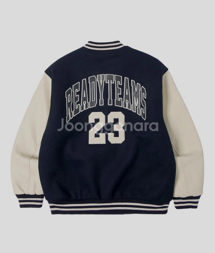 [레디포넥스트] 에코 레더 울 바시티 자켓 NAVY--7