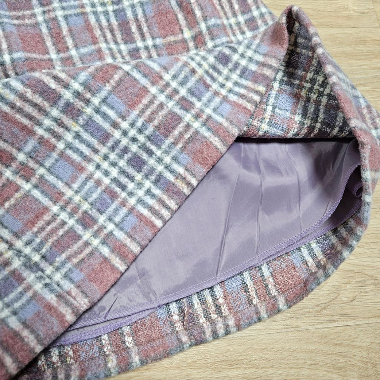 커먼유니크 체크 뒷밴딩 미니스커트 겨울치마 핑크 연보라 이미지