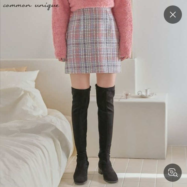 커먼유니크 체크 뒷밴딩 미니스커트 겨울치마 핑크 연보라 이미지