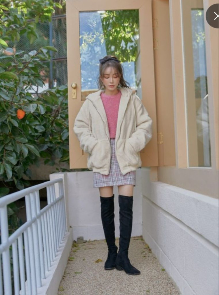 커먼유니크 체크 뒷밴딩 미니스커트 겨울치마 핑크 연보라 이미지