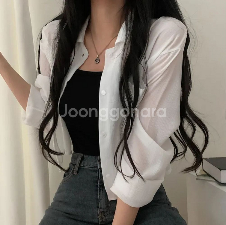 지그재그 에이블리 시스루 크롭 셔츠 블라우스--1