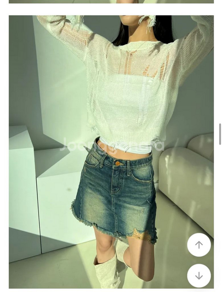 빈티지 데님 워싱 스커트 연청--1