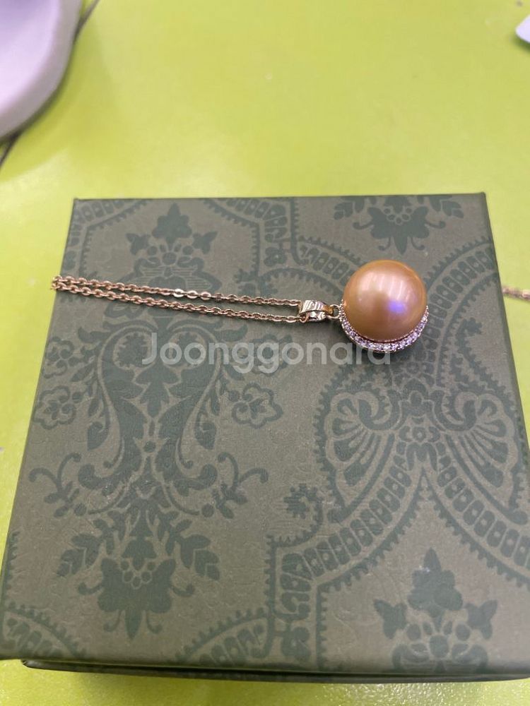 천연금색 진주 목걸이펜던트--1