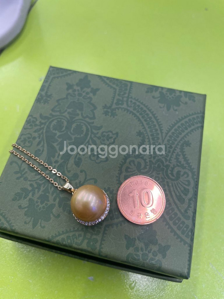 천연금색 진주 목걸이펜던트--2