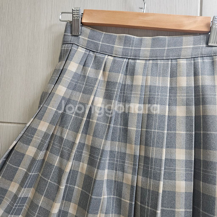 플리츠 체크 스커트 프레피룩--1