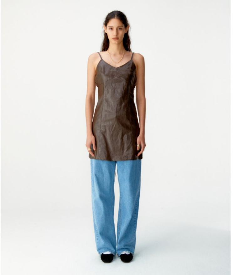 쿠어 우먼 비건 레더 백 스트랩 뷔스티에 드레스(새상품--2