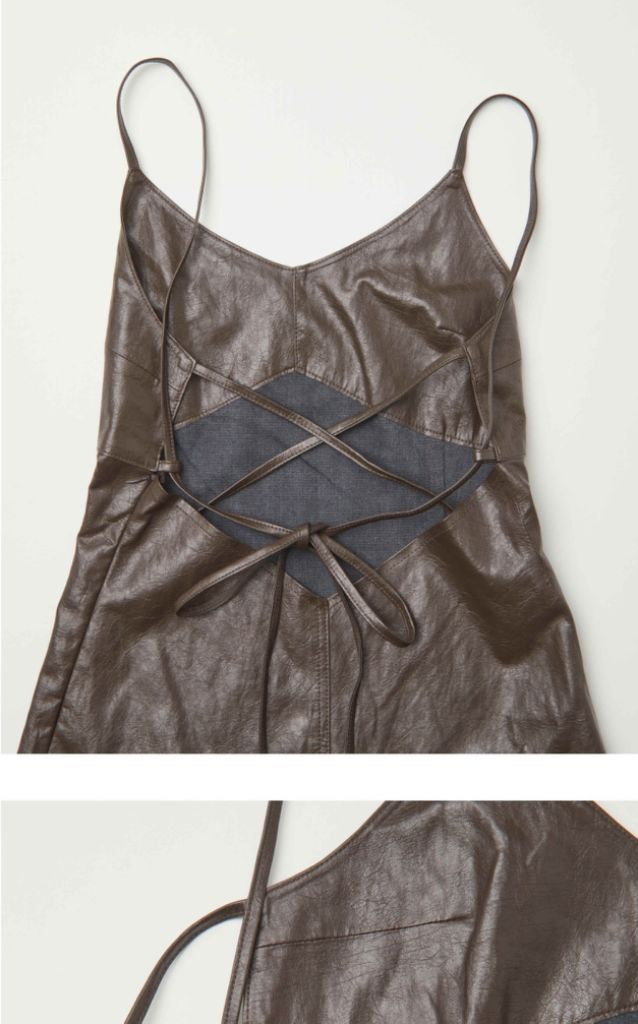 쿠어 우먼 비건 레더 백 스트랩 뷔스티에 드레스(새상품--5