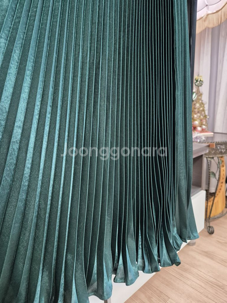 새틴 플리츠 스커트 그린 총기장 80--7