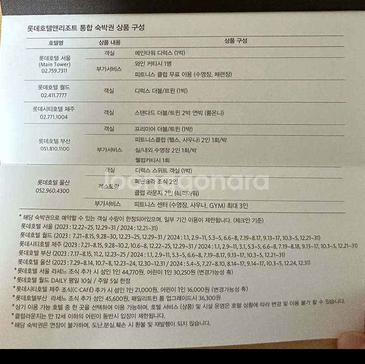 롯데호텔 전지점 숙박권 1장 남았습니다--2