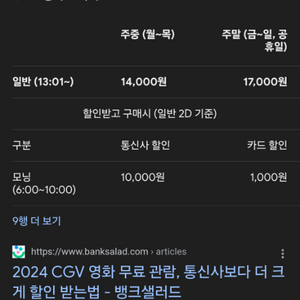 CGV 영화 티켓 1매
