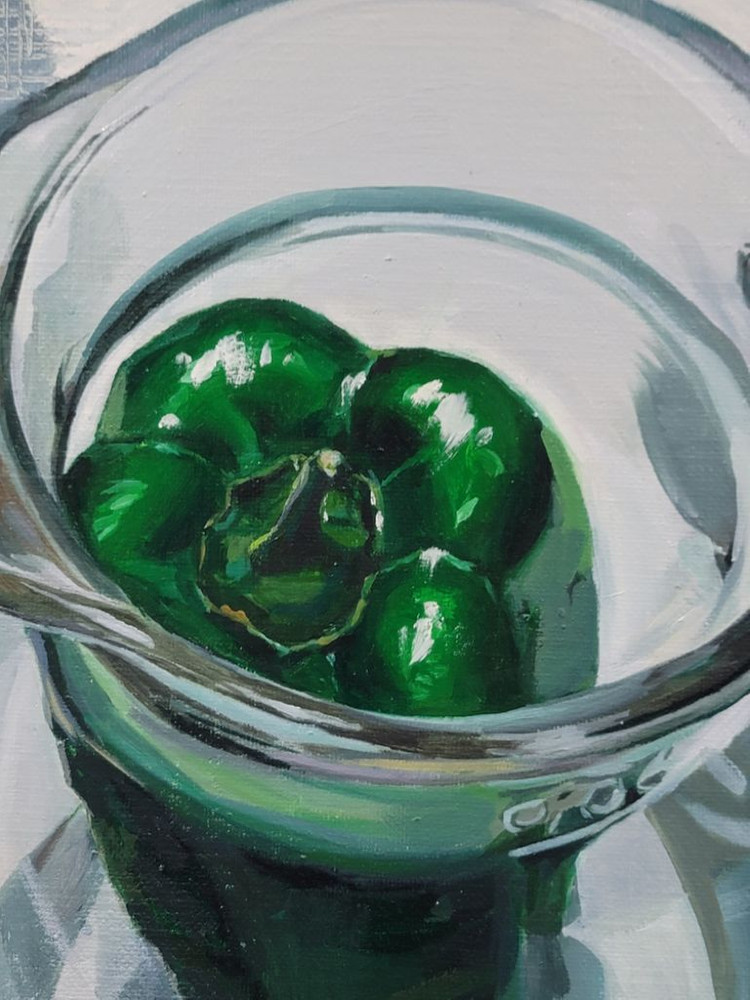 2009년 이여은작가 유화그림 유리속의 피망--1