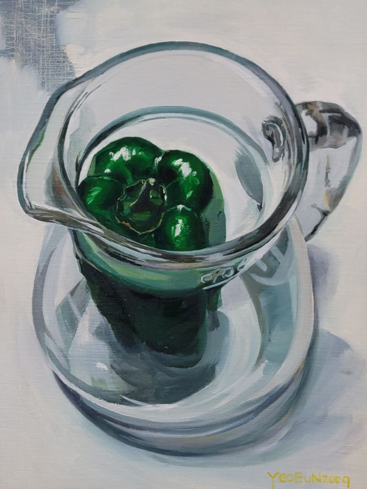 2009년 이여은작가 유화그림 유리속의 피망--4