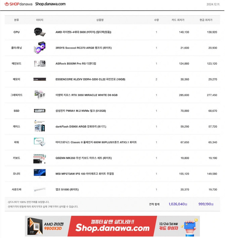 화이트 데스크탑 풀세트 새상품--2