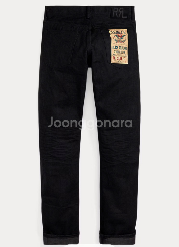 rrl 슬림핏 블랙 온 블랙 셀비지 진 [30x32]--1