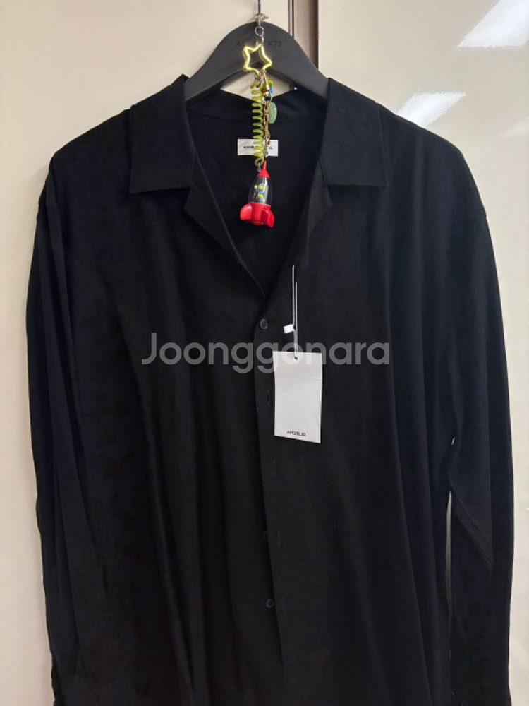 아노블리어 루즈핏 오픈카라 린넨 셔츠, 블랙, XL--1