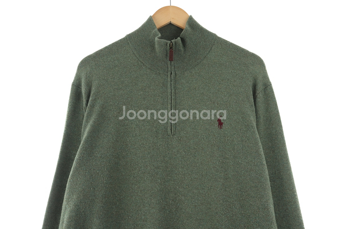 (XL) 폴로 랄프로렌 니트 그린 울 반집업--2