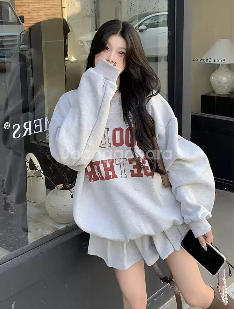 기모 레터링 맨투맨 + 허리밴딩 주름 테니스 스커트--1