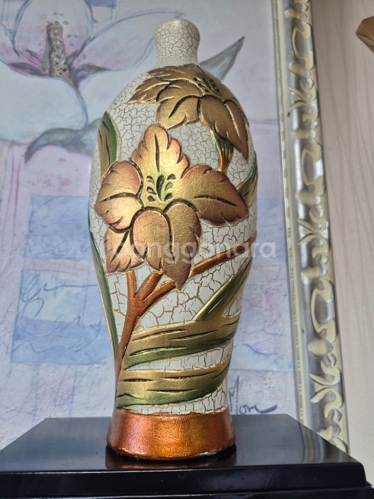 빈티지 크래클 마감 골드 꽃 화병--0